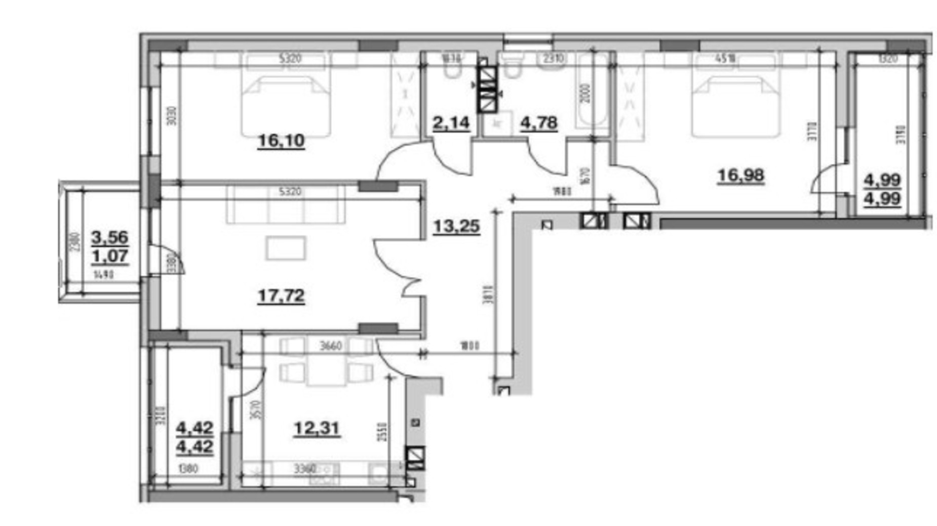 Планування 3-кімнатної квартири в ЖК Ріел Сіті 93.76 м², фото 328279