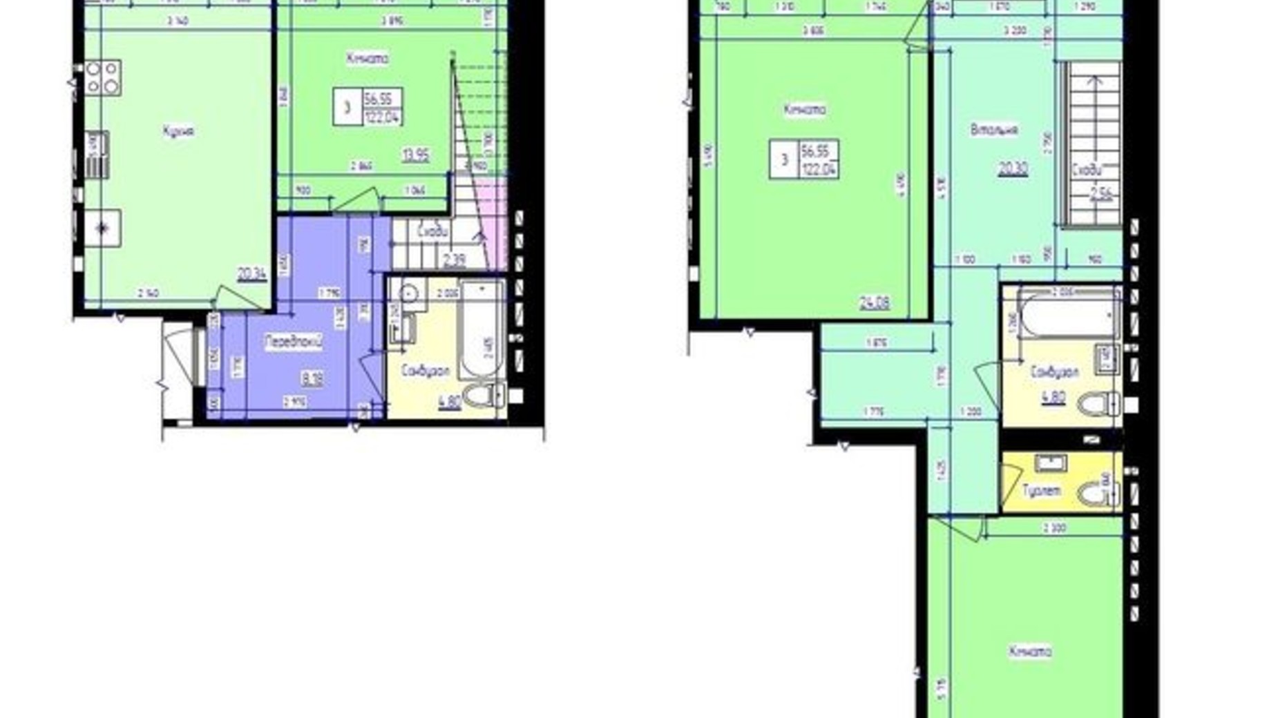 Планування багато­рівневої квартири в ЖК Парковий Лайф 122.04 м², фото 328316