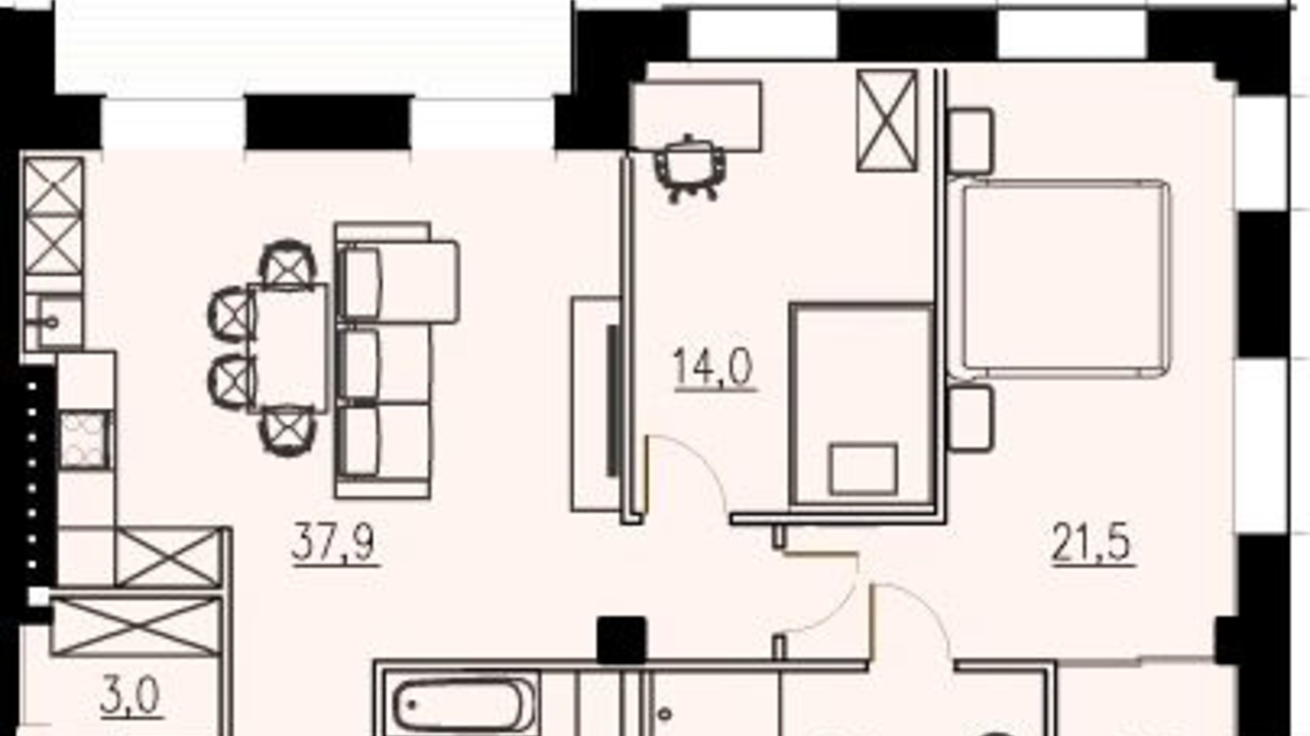 Планировка 2-комнатной квартиры в КД LOFT EGOIST 107.5 м², фото 328379
