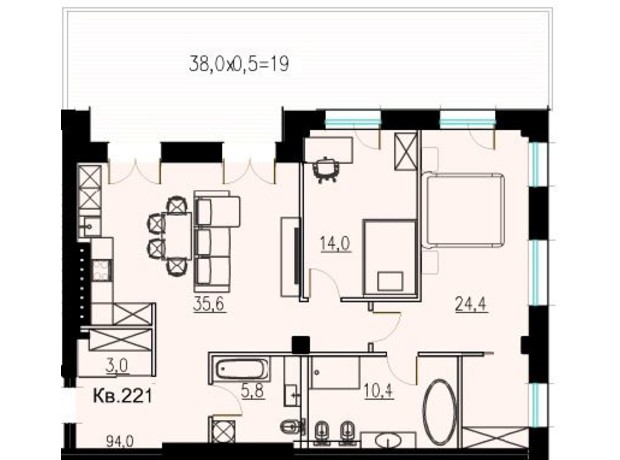 КД LOFT EGOIST: планировка 3-комнатной квартиры 119 м²