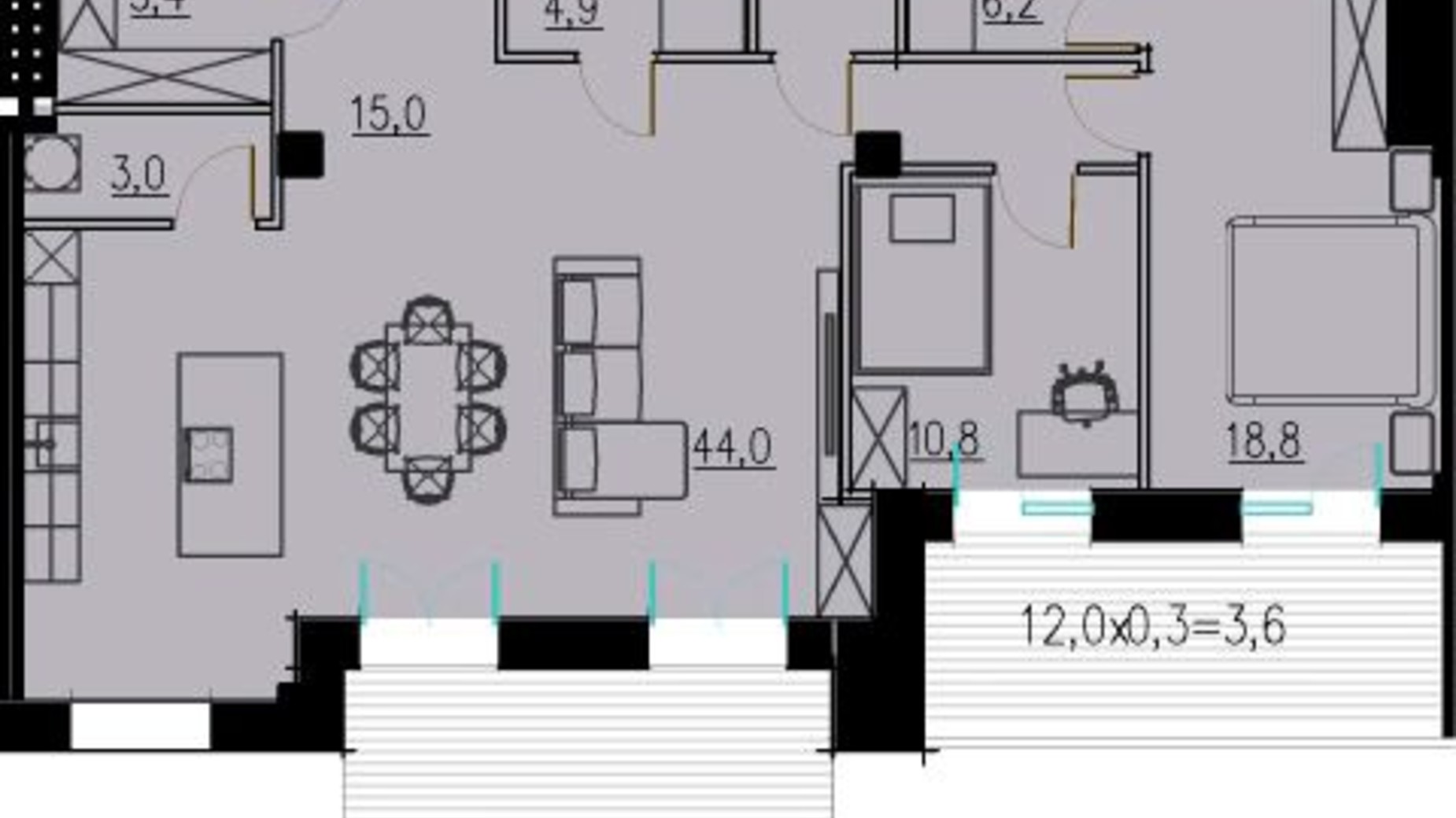 Планировка 3-комнатной квартиры в КД LOFT EGOIST 121.1 м², фото 328381
