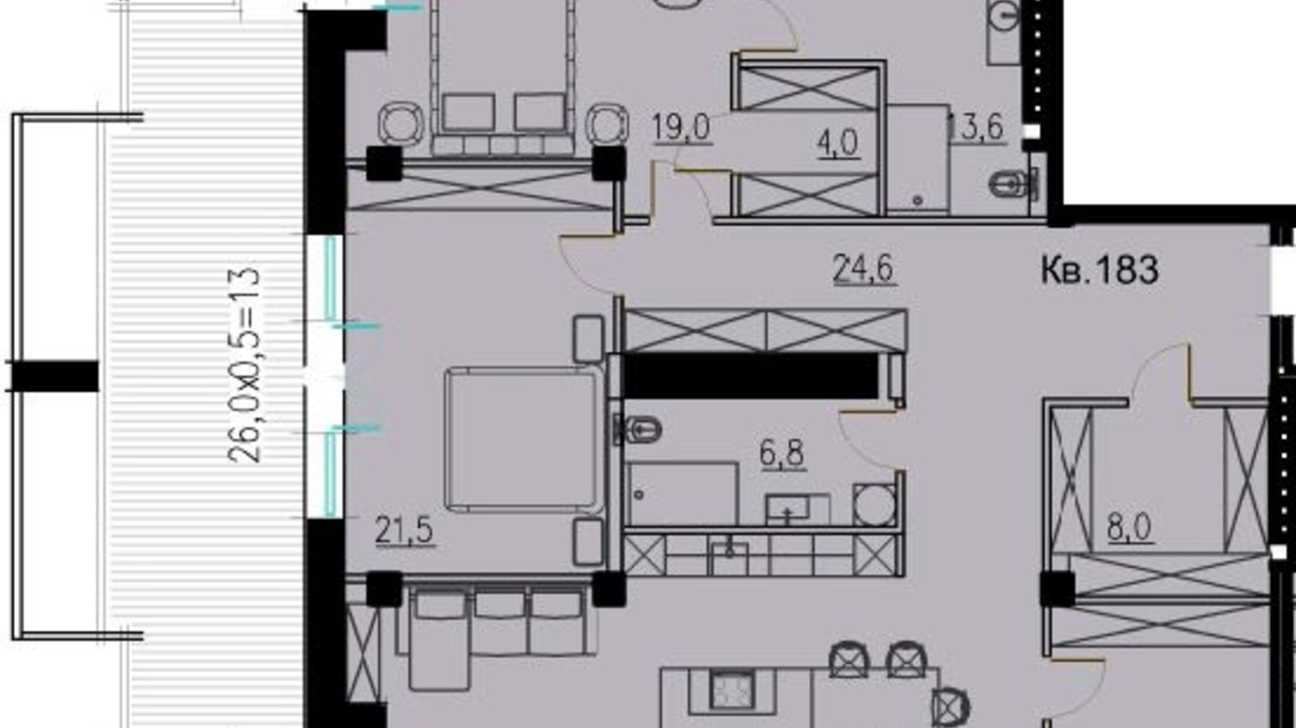 Планування 3-кімнатної квартири в КБ LOFT EGOIST 184.9 м², фото 328382