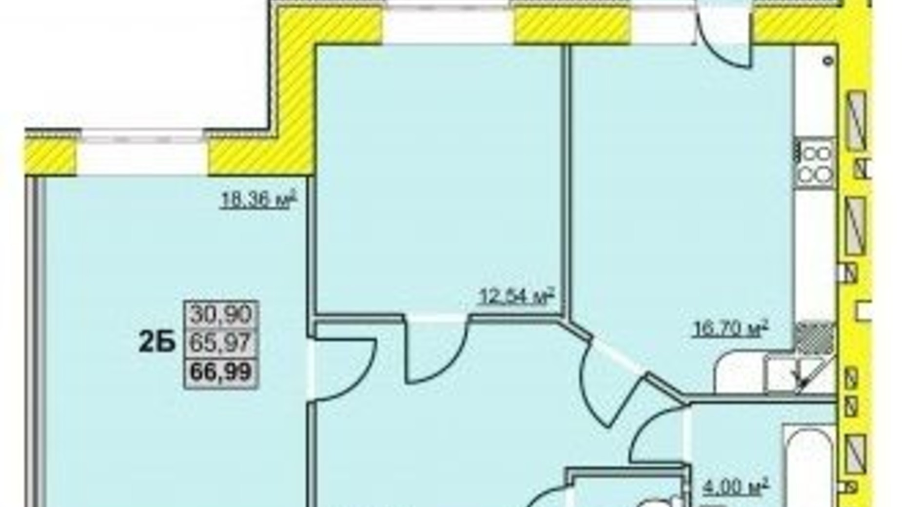 Планировка 2-комнатной квартиры в ЖК ул. Успенско-Троицкая, 72/8 66.99 м², фото 328661