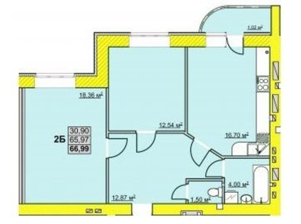 ЖК вул. Успенсько-Троїцька, 72/8: планування 2-кімнатної квартири 66.99 м²