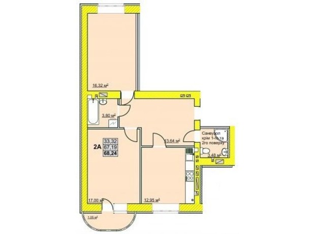 ЖК ул. Успенско-Троицкая, 72/8: планировка 2-комнатной квартиры 68.25 м²