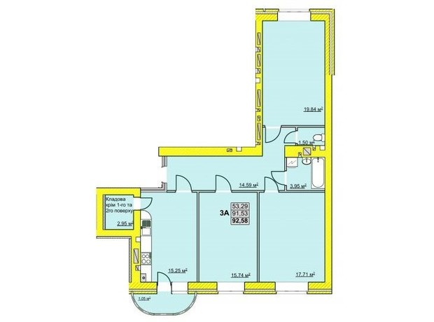 ЖК ул. Успенско-Троицкая, 72/8: планировка 3-комнатной квартиры 92.58 м²