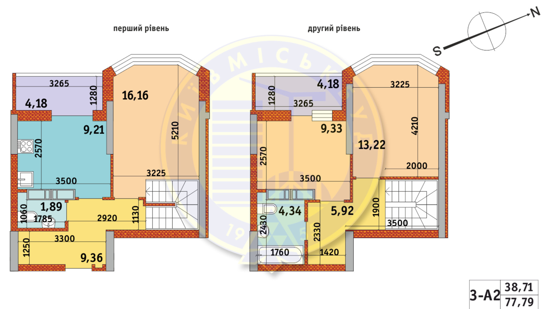 Планування багато­рівневої квартири в ЖК Оберіг-2 77.79 м², фото 328852