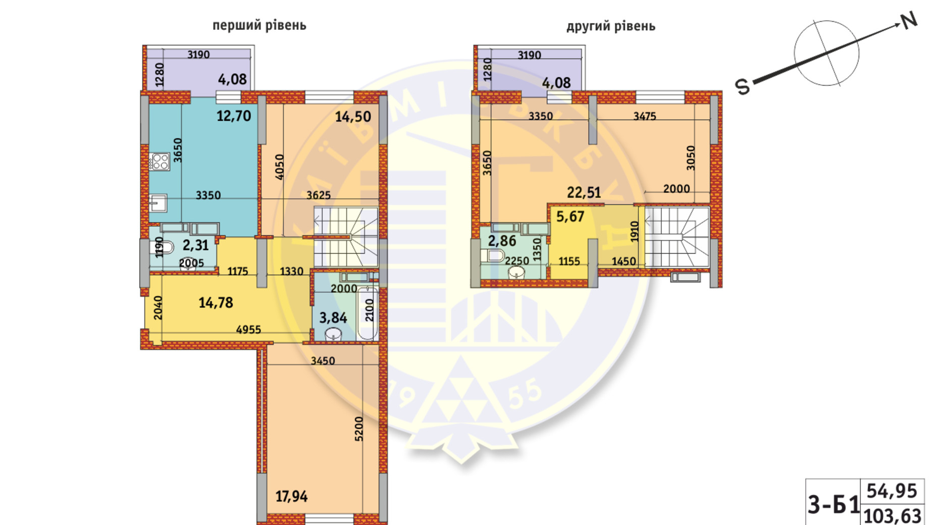 Планування багато­рівневої квартири в ЖК Оберіг-2 103.63 м², фото 328863