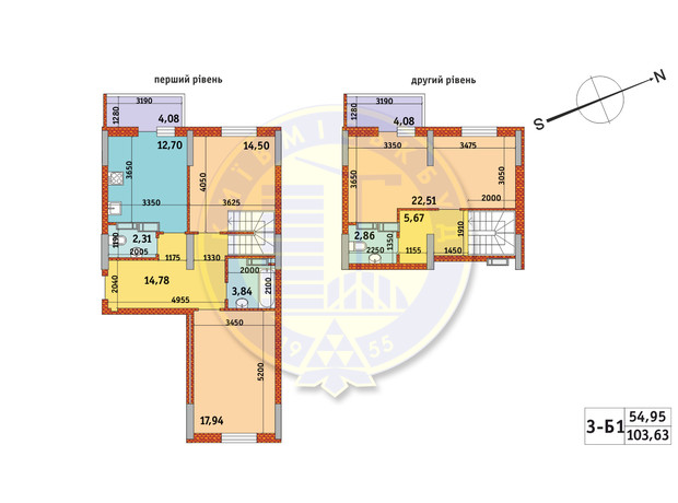 ЖК Обериг-2: планировка 3-комнатной квартиры 103.63 м²