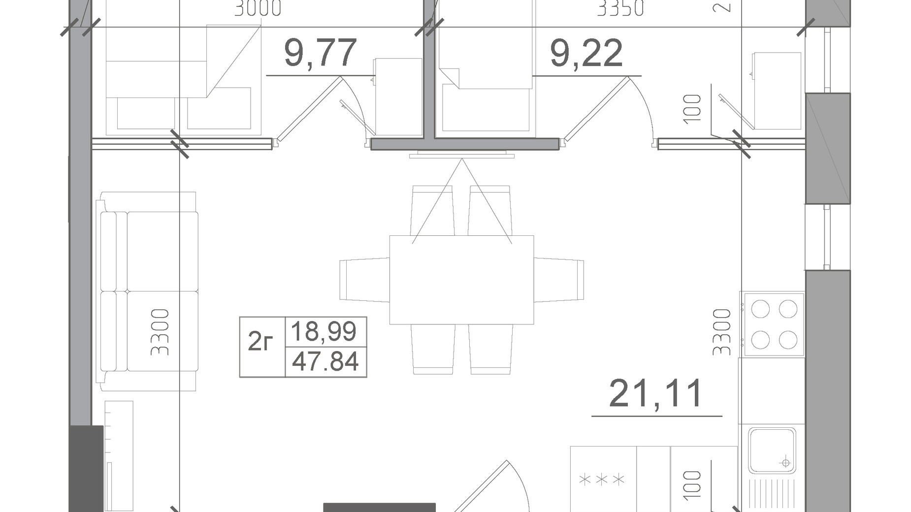 Планировка 2-комнатной квартиры в ЖК Artville 47.84 м², фото 329091