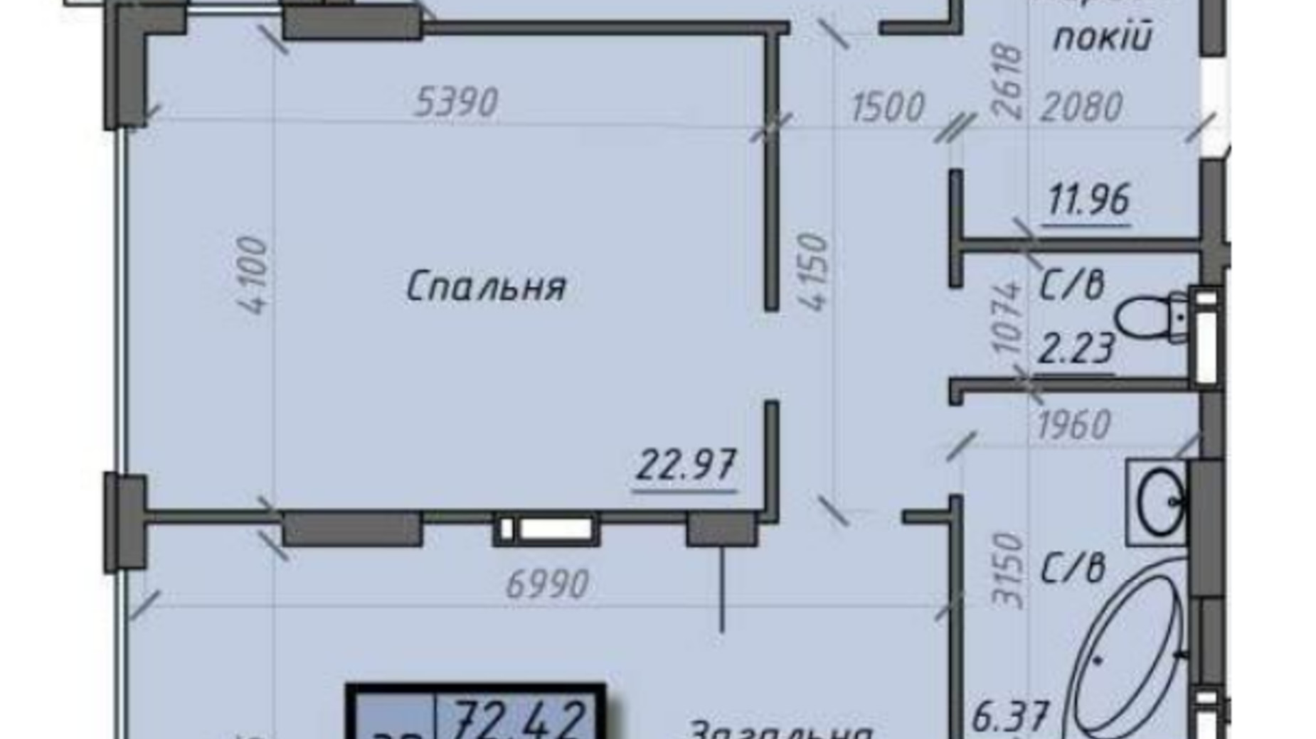 Планування 3-кімнатної квартири в ЖК Iceberg 2 97.64 м², фото 329097