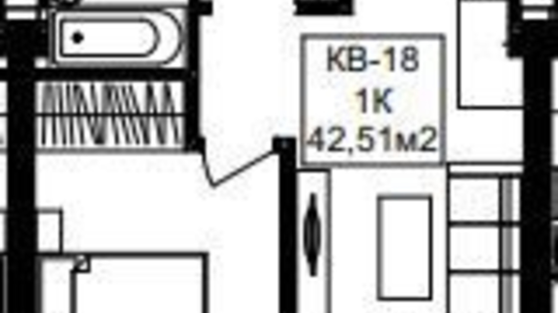 Планування 1-кімнатної квартири в ЖК Янтарний 42.51 м², фото 329477