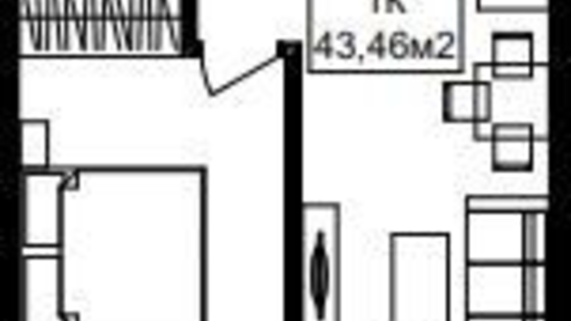 Планування 1-кімнатної квартири в ЖК Янтарний 43.46 м², фото 329478