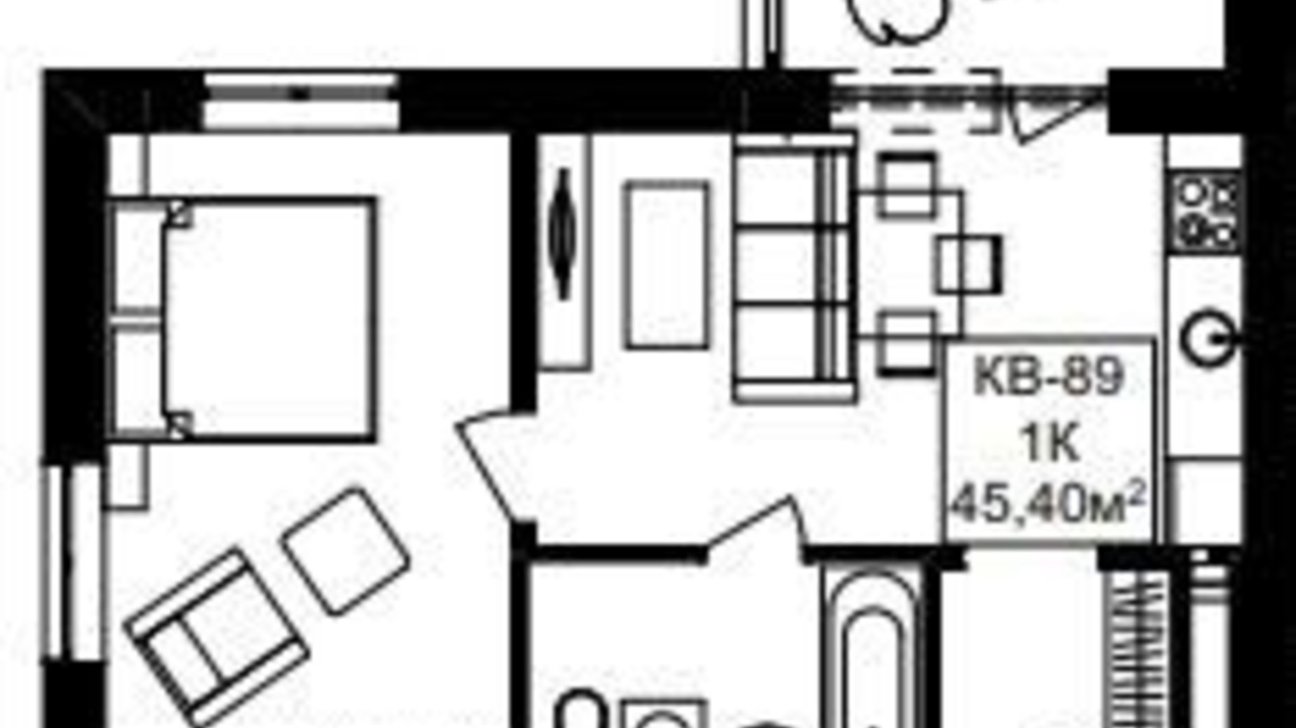 Планировка 1-комнатной квартиры в ЖК Янтарный 45.4 м², фото 329479