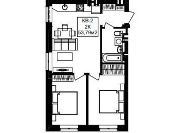 ЖК Янтарний: планування 2-кімнатної квартири 53.79 м²