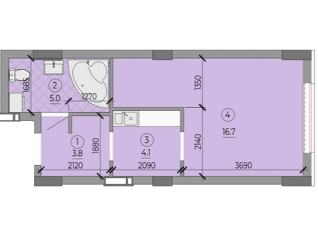 ЖК ART HOUSE: планировка 1-комнатной квартиры 29.6 м²