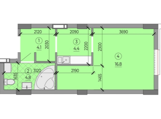 ЖК ART HOUSE: планування 1-кімнатної квартири 30.1 м²