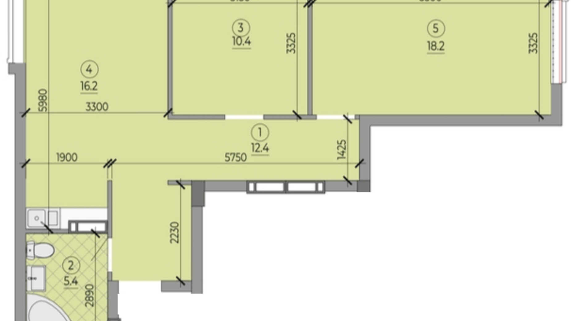 Планировка 2-комнатной квартиры в ЖК ART HOUSE 62.6 м², фото 329551