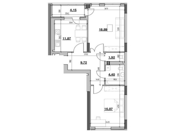ЖК Ріел Сіті: планування 2-кімнатної квартири 67.02 м²