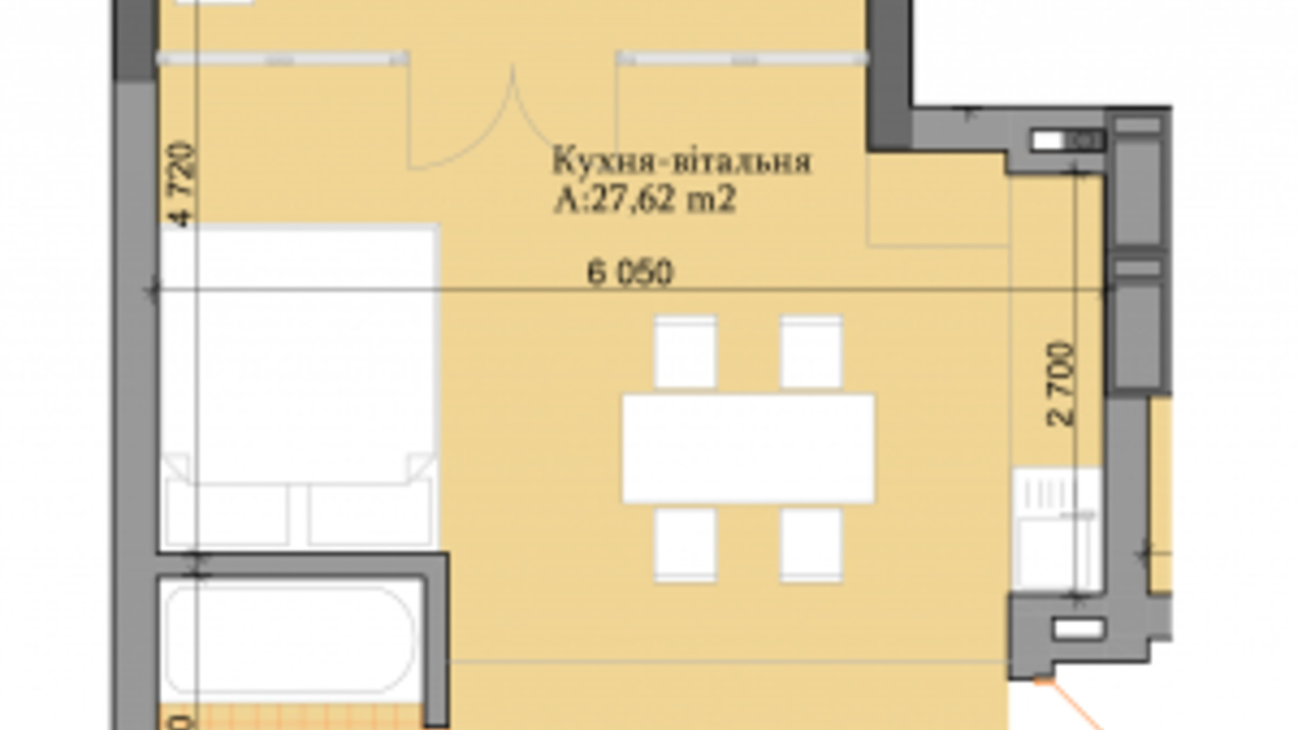 Планировка 1-комнатной квартиры в ЖК River Plaza 41.71 м², фото 329682