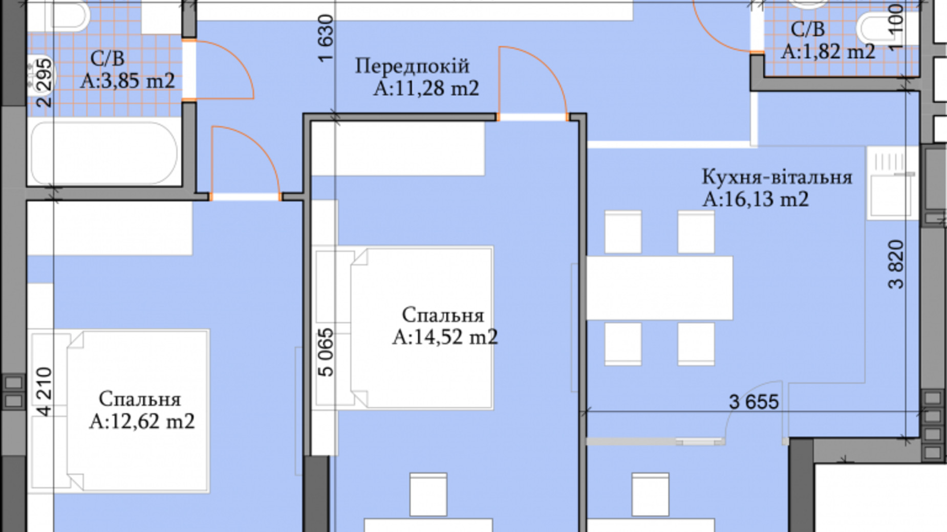 Планировка 2-комнатной квартиры в ЖК River Plaza 60.22 м², фото 329694