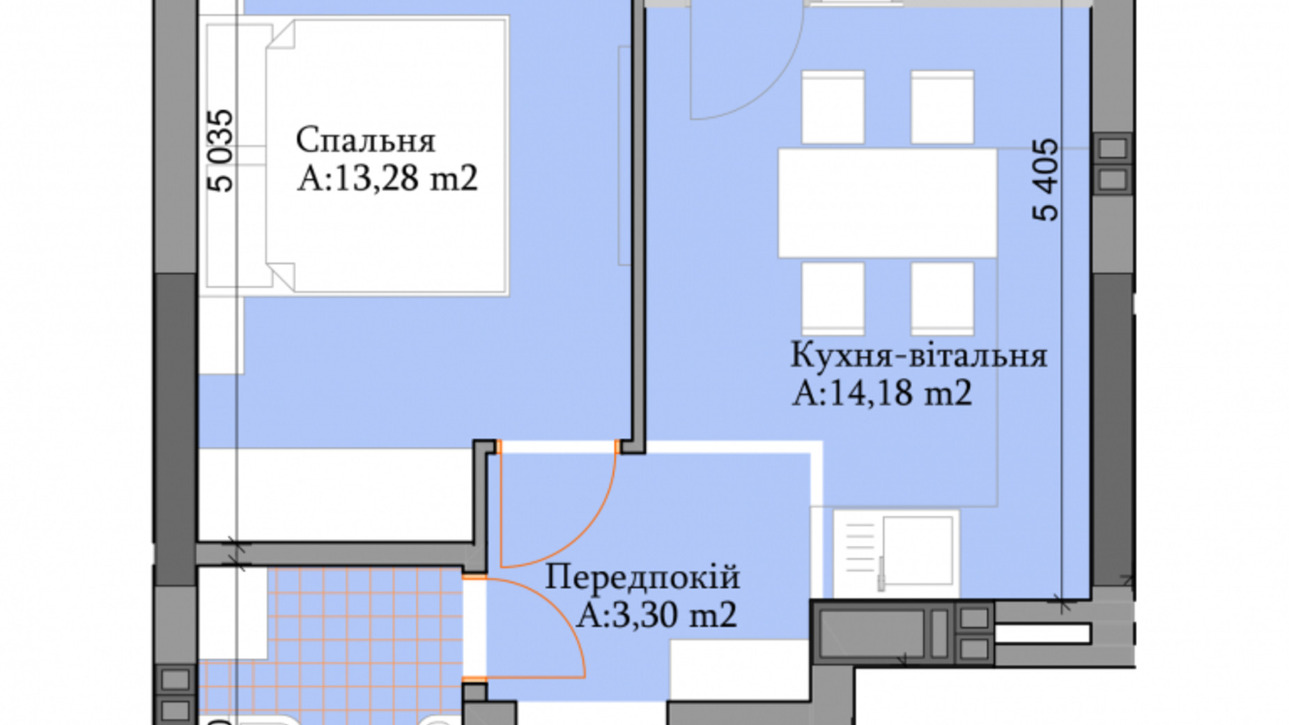 Планировка 1-комнатной квартиры в ЖК River Plaza 35.01 м², фото 329702