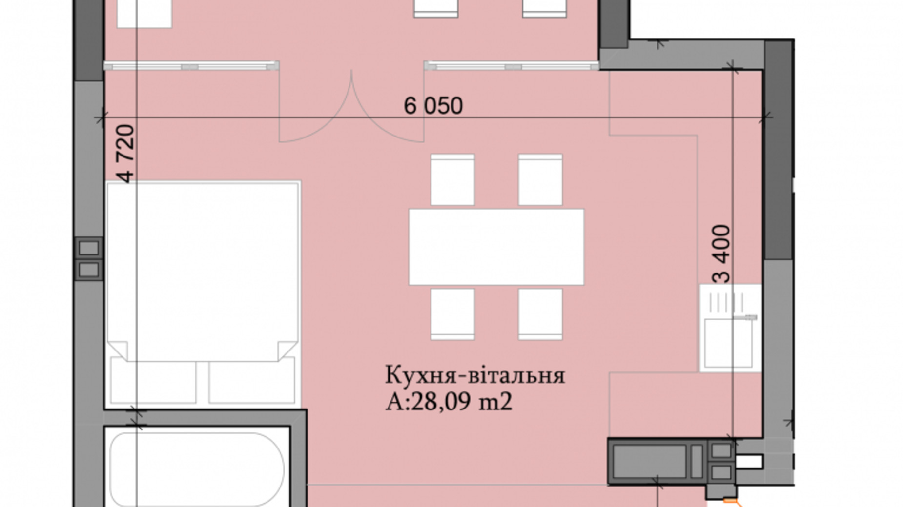 Планировка 1-комнатной квартиры в ЖК River Plaza 33.3 м², фото 329705