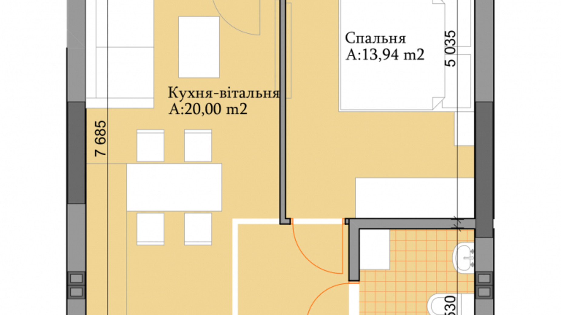 Планування 1-кімнатної квартири в ЖК River Plaza  42.39 м², фото 329834