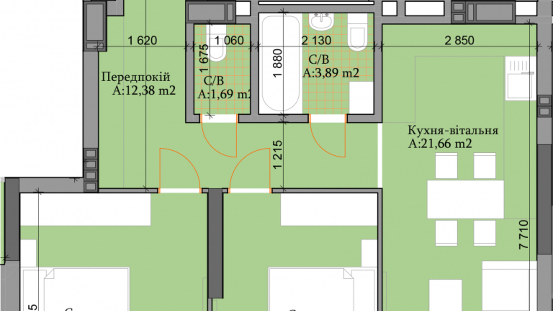 Планировка 2-комнатной квартиры в ЖК River Plaza 66.84 м², фото 329840