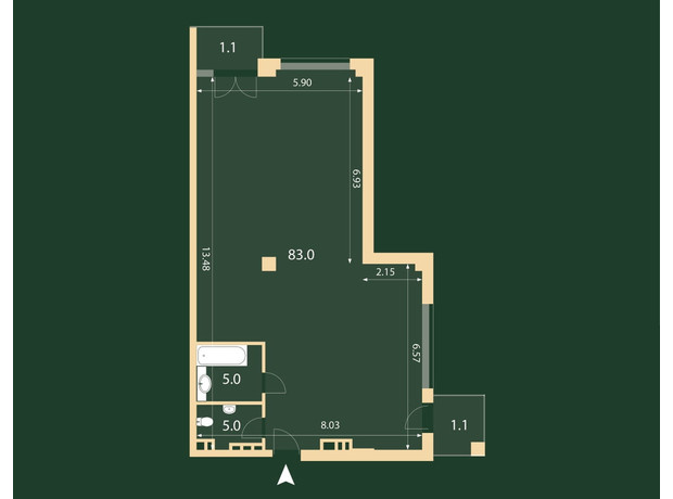 ЖК Hidden: свободная планировка квартиры 95.1 м²