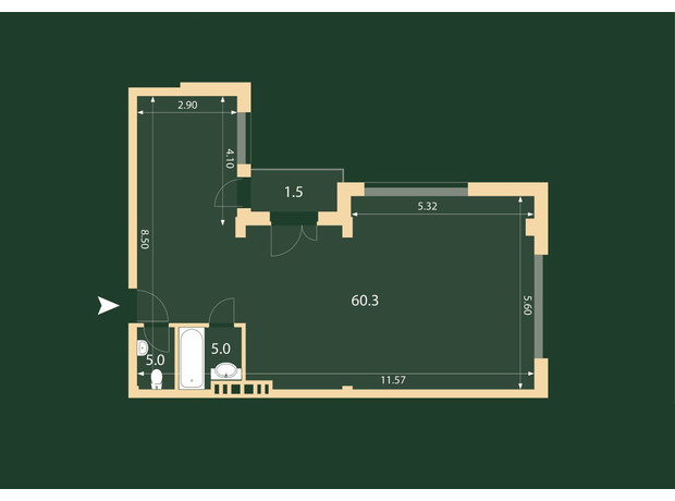 ЖК Hidden: планировка 2-комнатной квартиры 71.7 м²