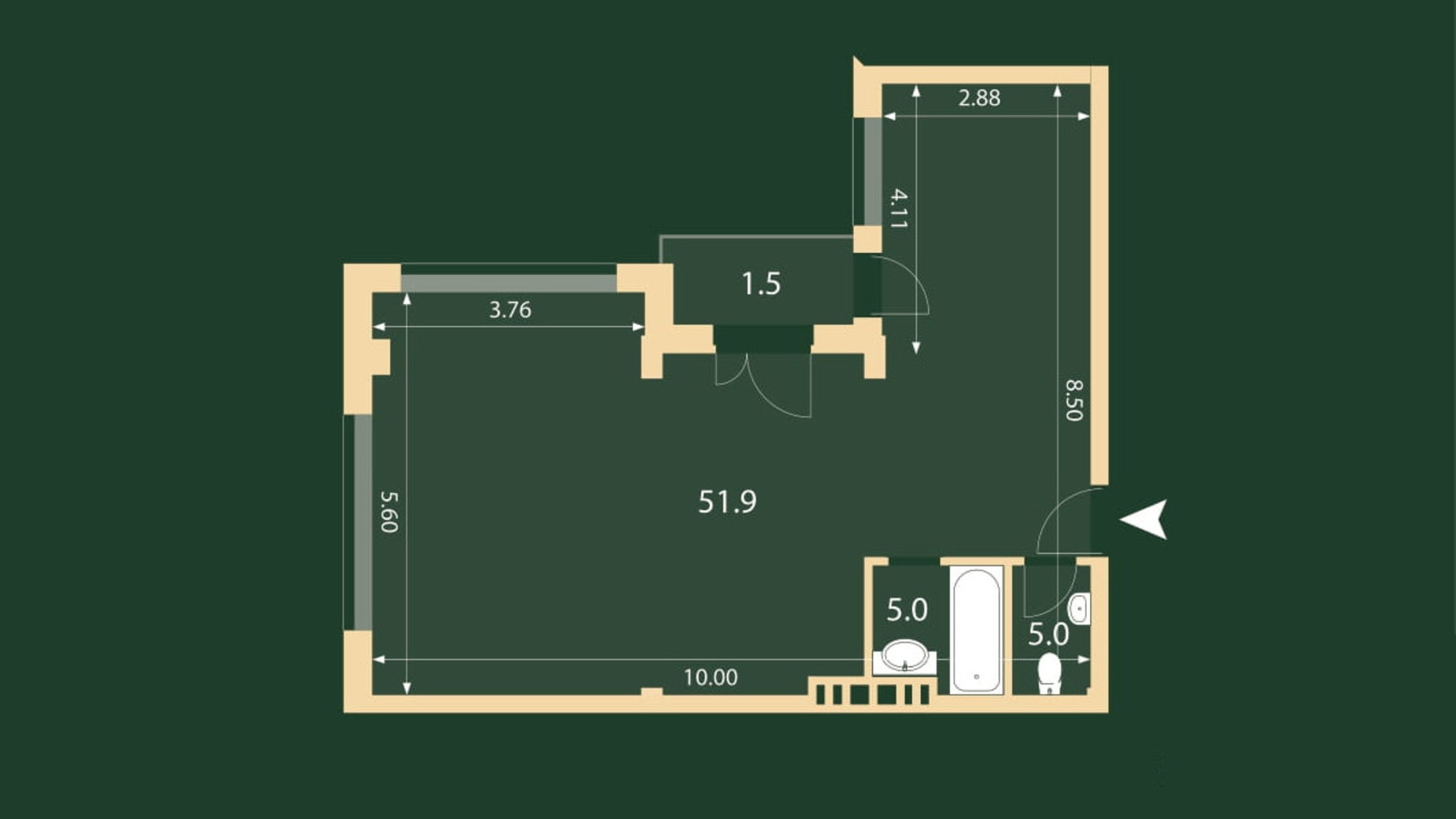 Планування вільне планування квартири в ЖК Hidden 63.2 м², фото 329967