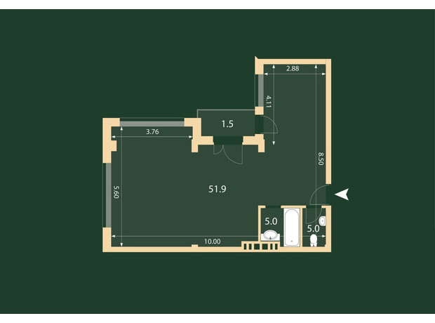 ЖК Hidden: вільне планування квартири 63.2 м²