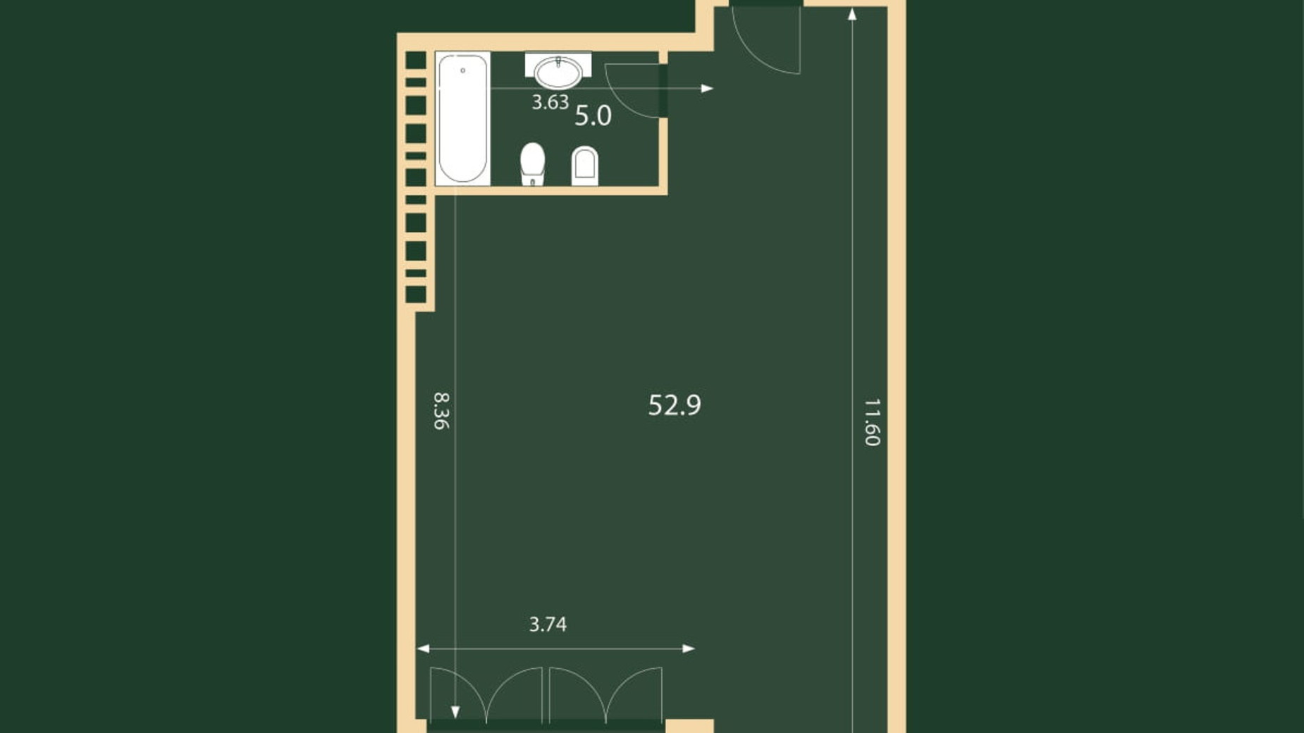 Планування 1-кімнатної квартири в ЖК Hidden 65.7 м², фото 329969