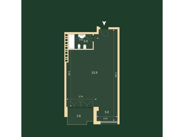ЖК Hidden: свободная планировка квартиры 65.7 м²