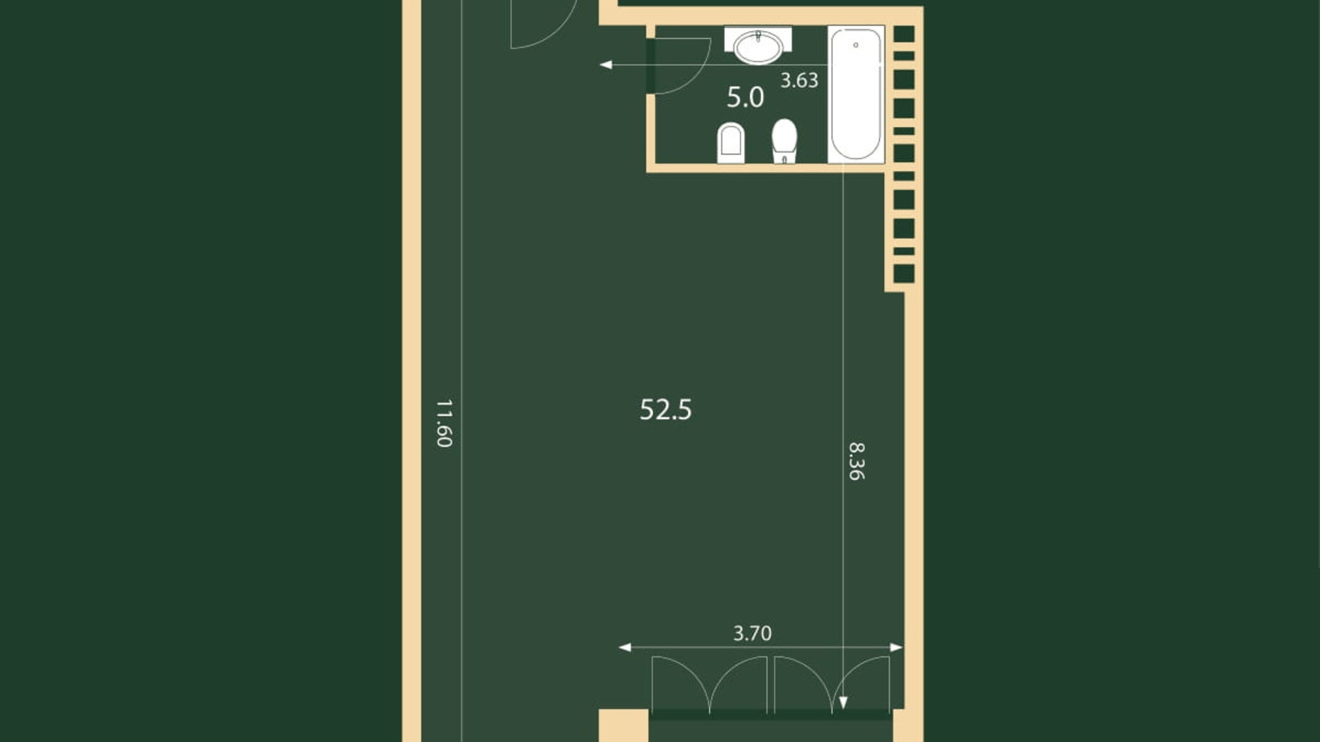 Планування 1-кімнатної квартири в ЖК Hidden 65.1 м², фото 329970