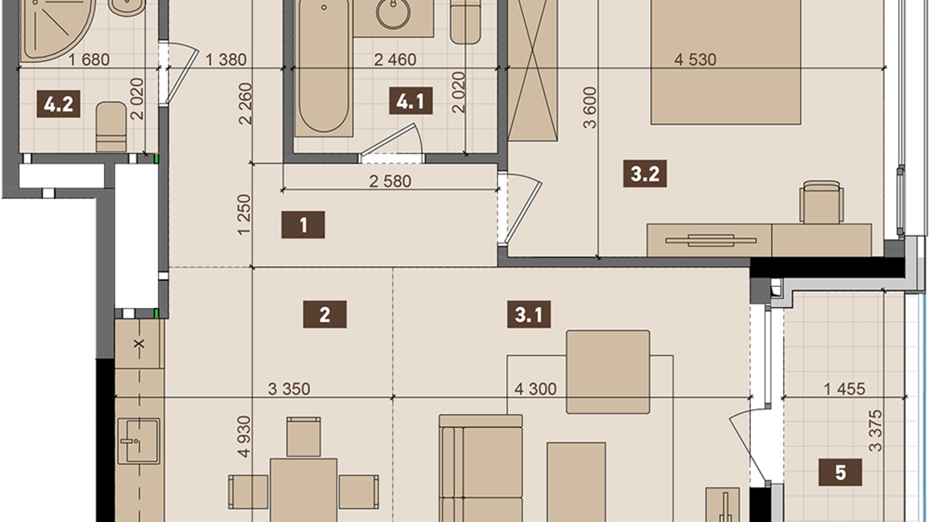 Планировка 2-комнатной квартиры в ЖК Tetris Hall 76.74 м², фото 330040