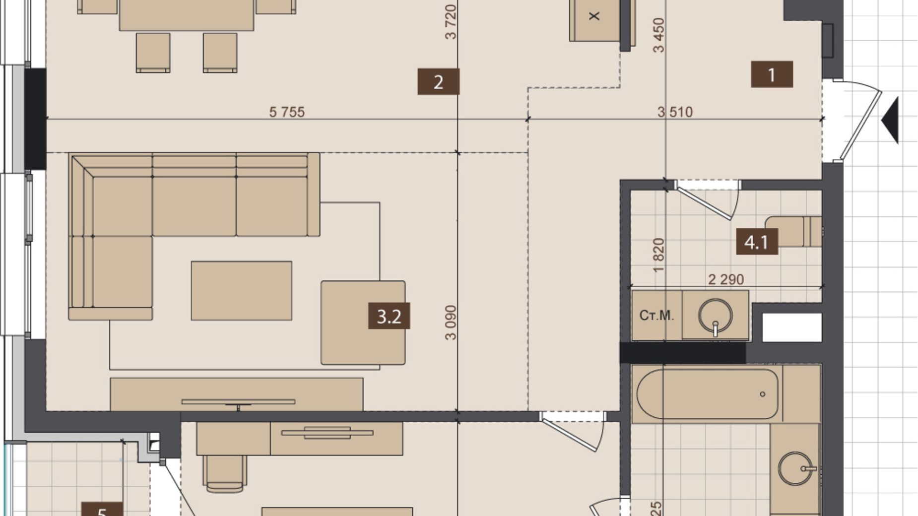 Планировка 2-комнатной квартиры в ЖК Tetris Hall 84.1 м², фото 330041