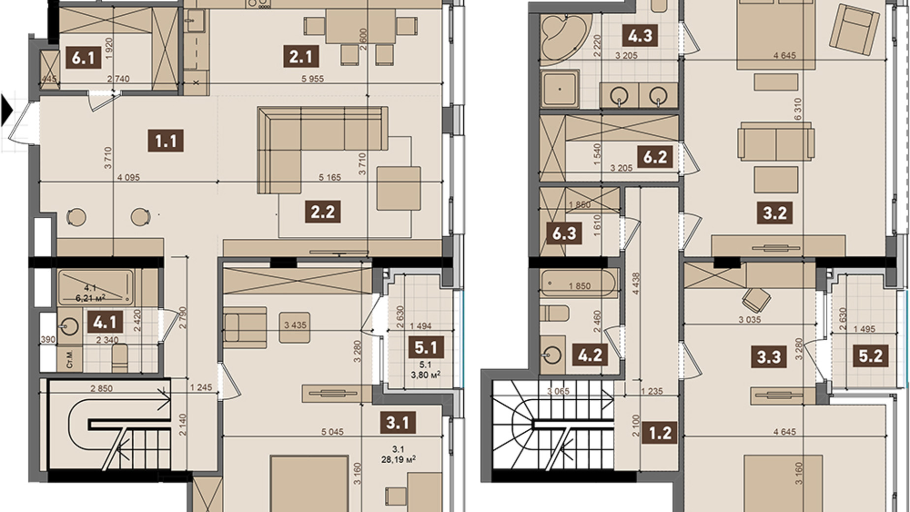 Планування багато­рівневої квартири в ЖК Tetris Hall 188.31 м², фото 330055