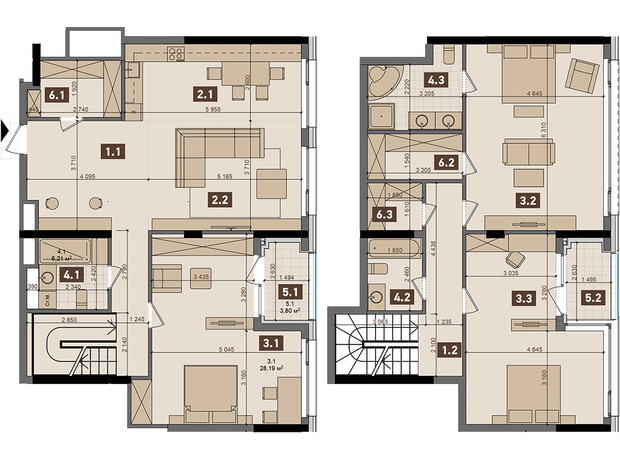 ЖК Tetris Hall: планування 3-кімнатної квартири 188.31 м²