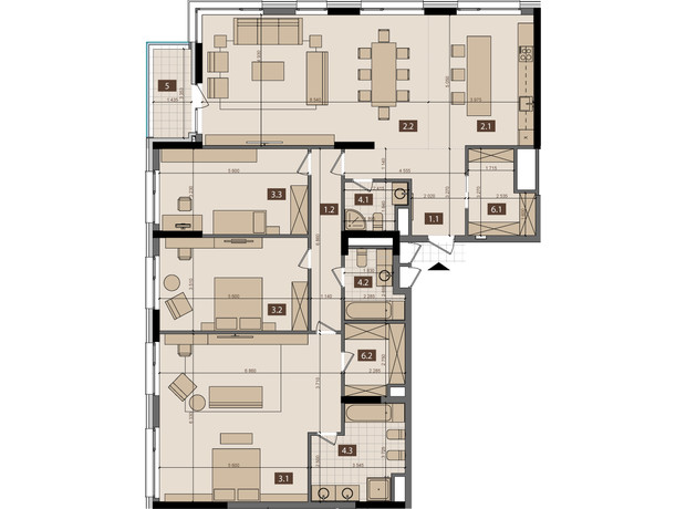 ЖК Tetris Hall: планировка 3-комнатной квартиры 191.6 м²