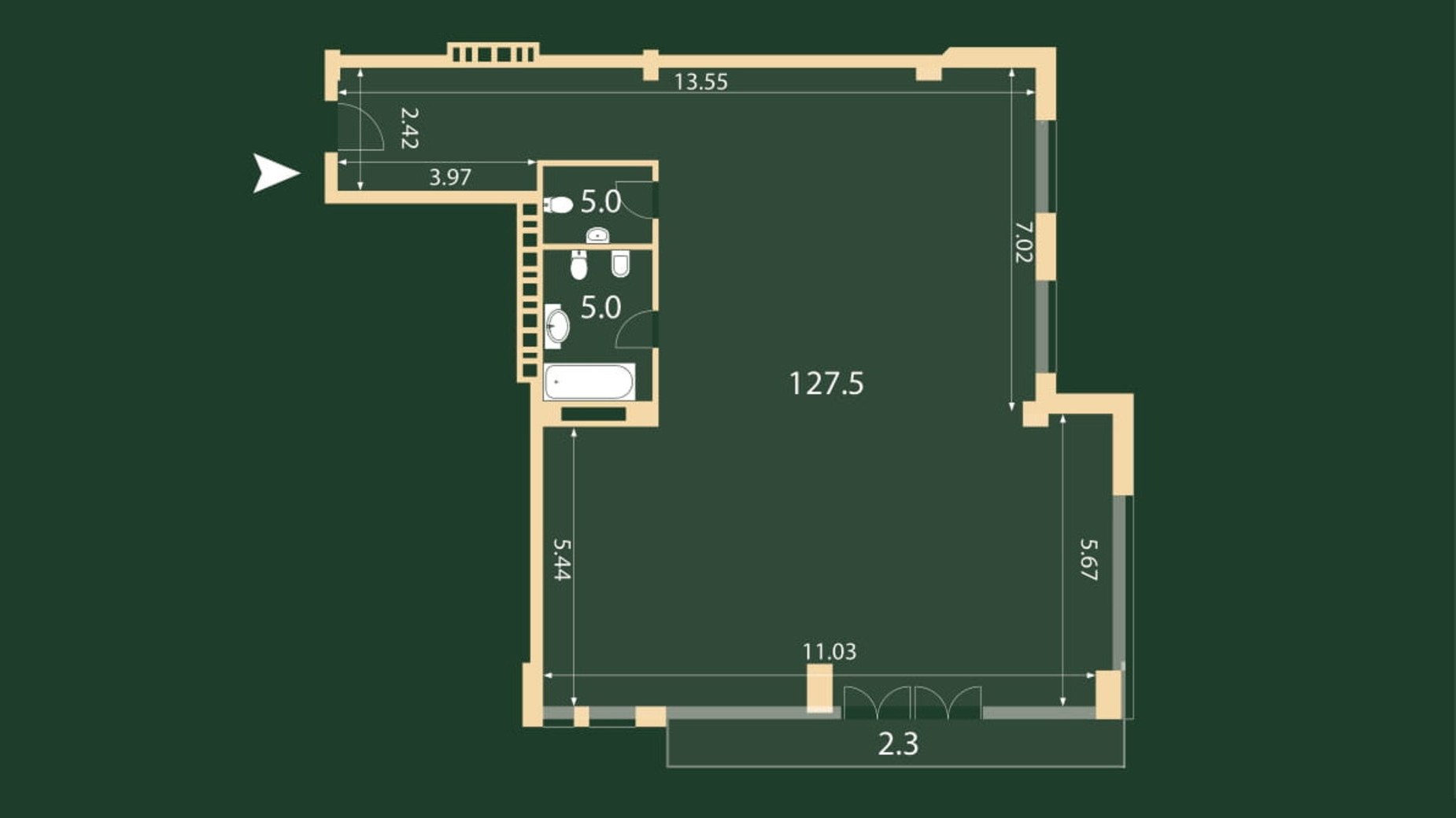 Планировка 3-комнатной квартиры в ЖК Hidden 139.6 м², фото 330097