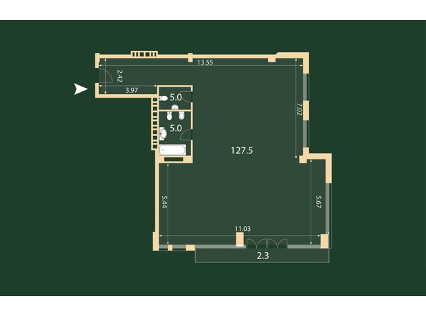 ЖК Hidden: планировка 3-комнатной квартиры 139.6 м²