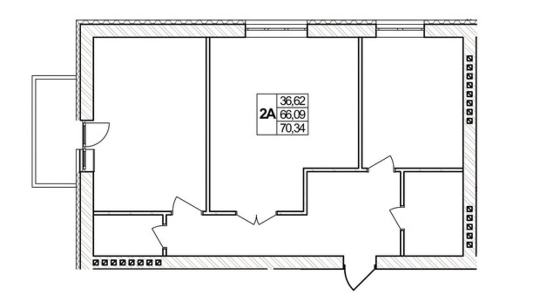Планировка 2-комнатной квартиры в ЖК Озерний 70.34 м², фото 330105