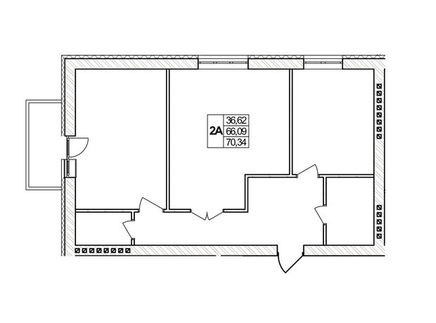 ЖК Озерний: планировка 2-комнатной квартиры 70.34 м²