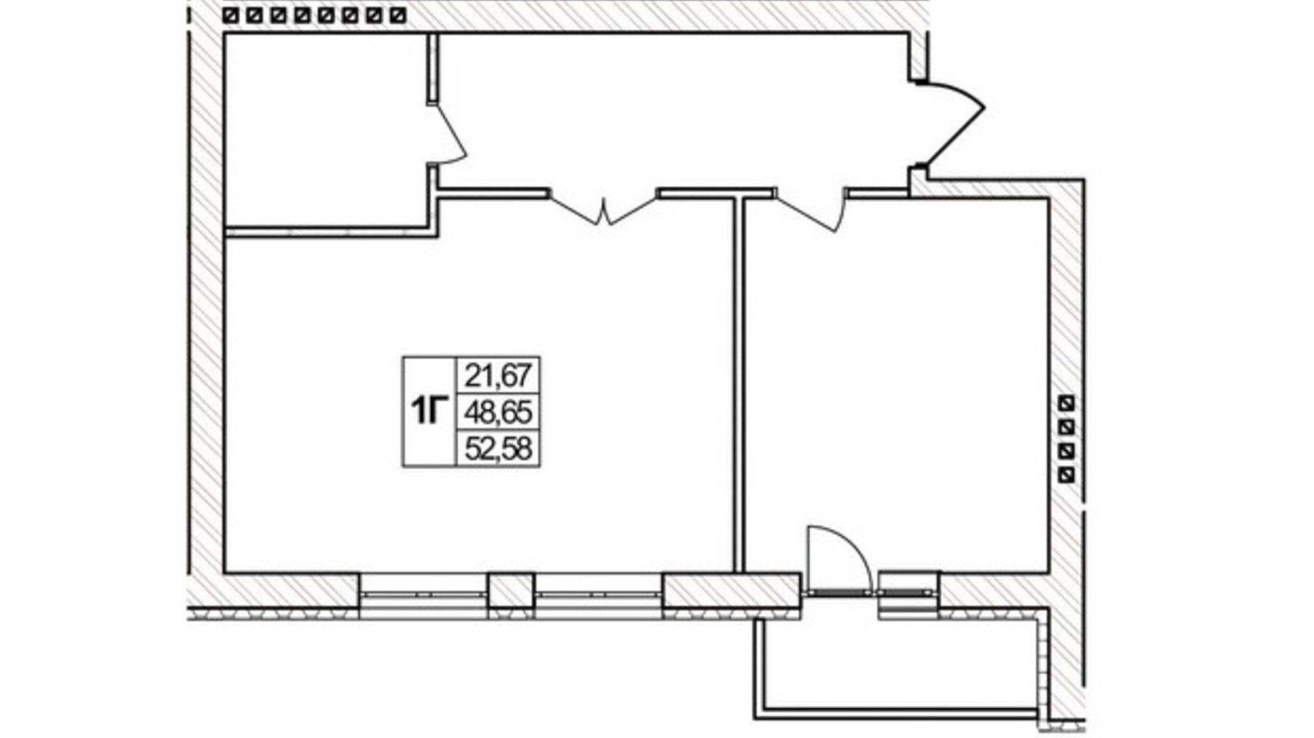 Планировка 1-комнатной квартиры в ЖК Озерний 52.58 м², фото 330106