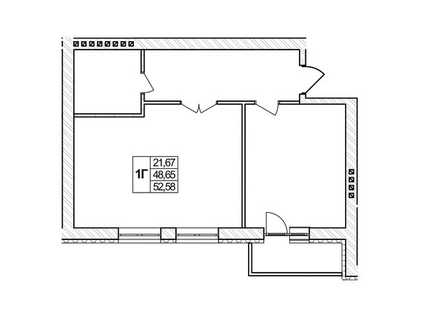 ЖК Озерний: планировка 1-комнатной квартиры 52.58 м²