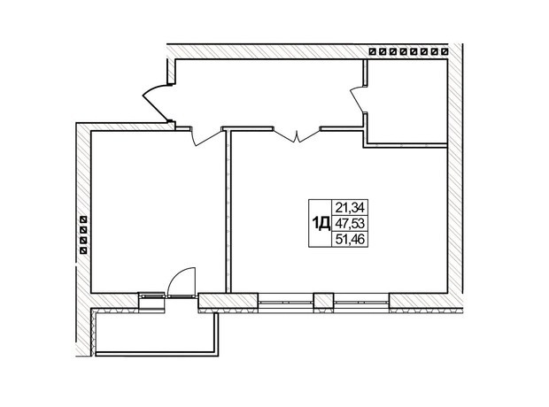 ЖК Озерний: планировка 1-комнатной квартиры 51.46 м²