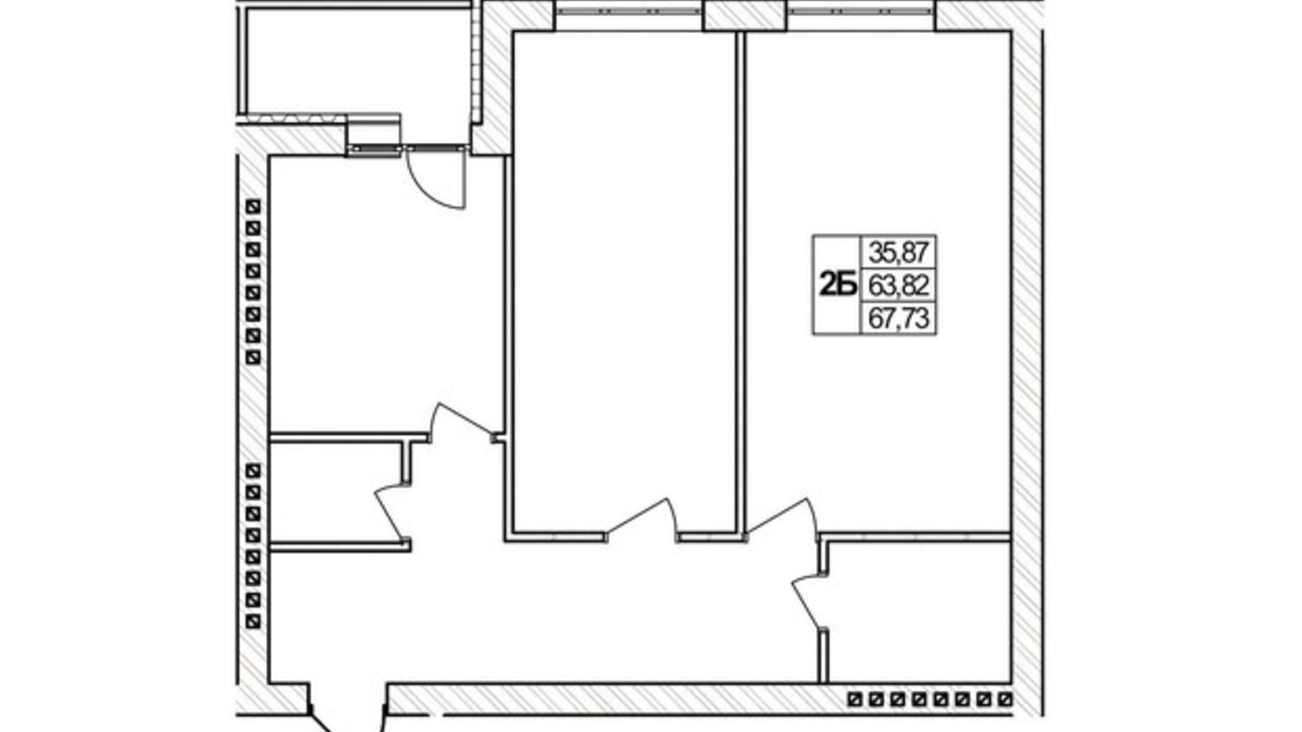 Планировка 2-комнатной квартиры в ЖК Озерний 67.73 м², фото 330108