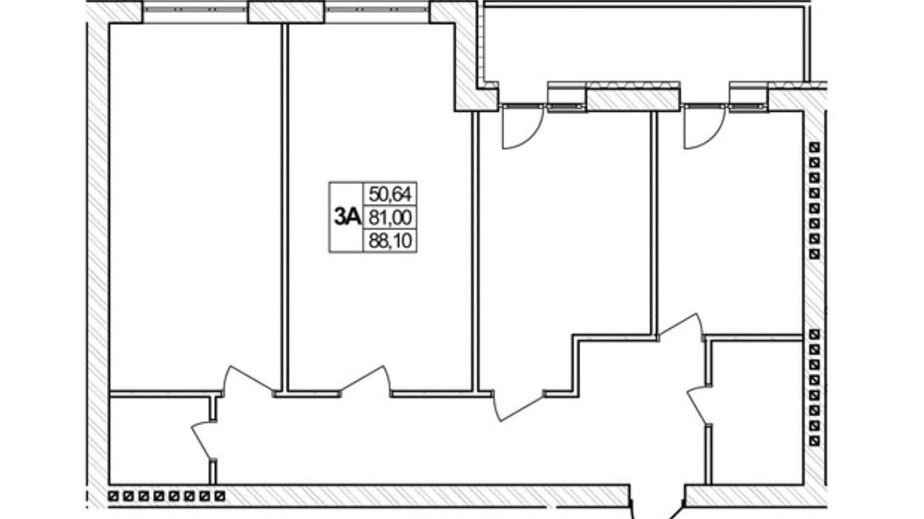 Планировка 3-комнатной квартиры в ЖК Озерний 88.1 м², фото 330109